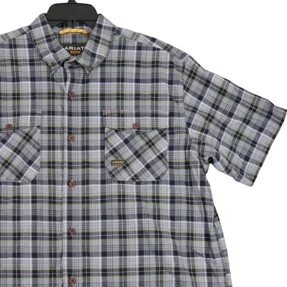 Ariat Rebar Work Shirt Men L Plaid Short Sleeve Stretch Utility Outdoor Workwear